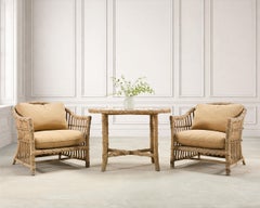 Pair of Danny Ho Fong Organic Modern Rattan Marble Tables