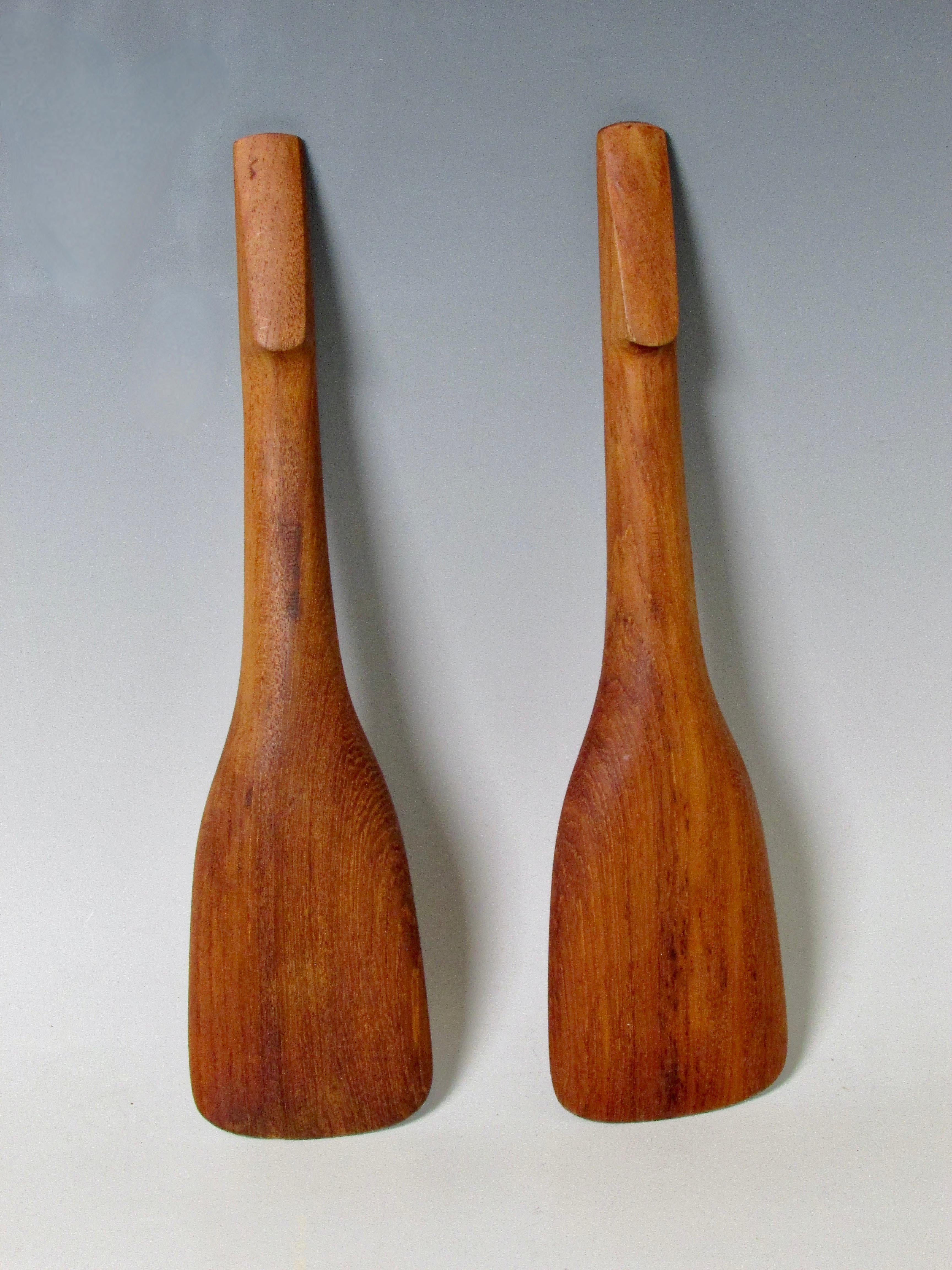Pair of Dansk solid teak salad servers marked JHQ Denmark For Sale 2