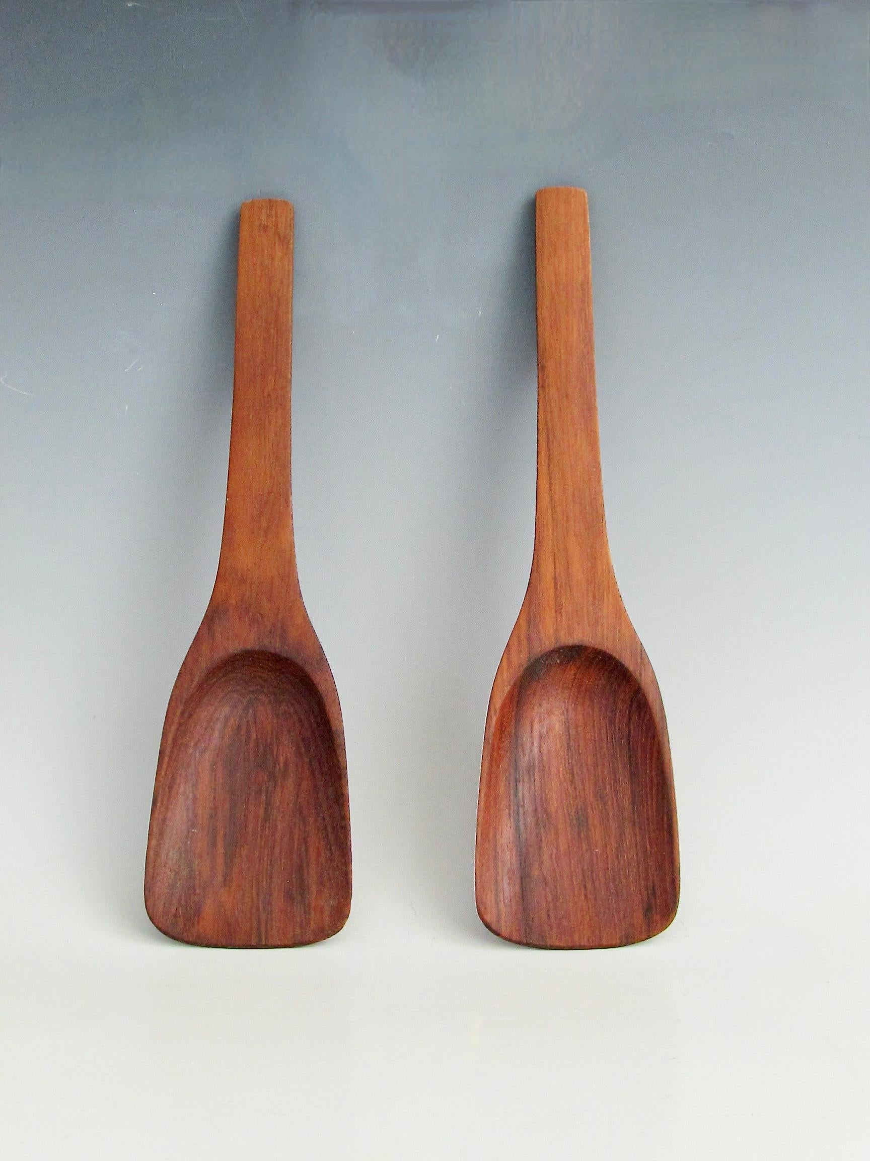 Fine pair of solid teak salad servers . Designed by Jens Harold Quistgaard  (JHQ ) for Dansk . Stamped JHQ Denmark . Fine condition possibly never used . 