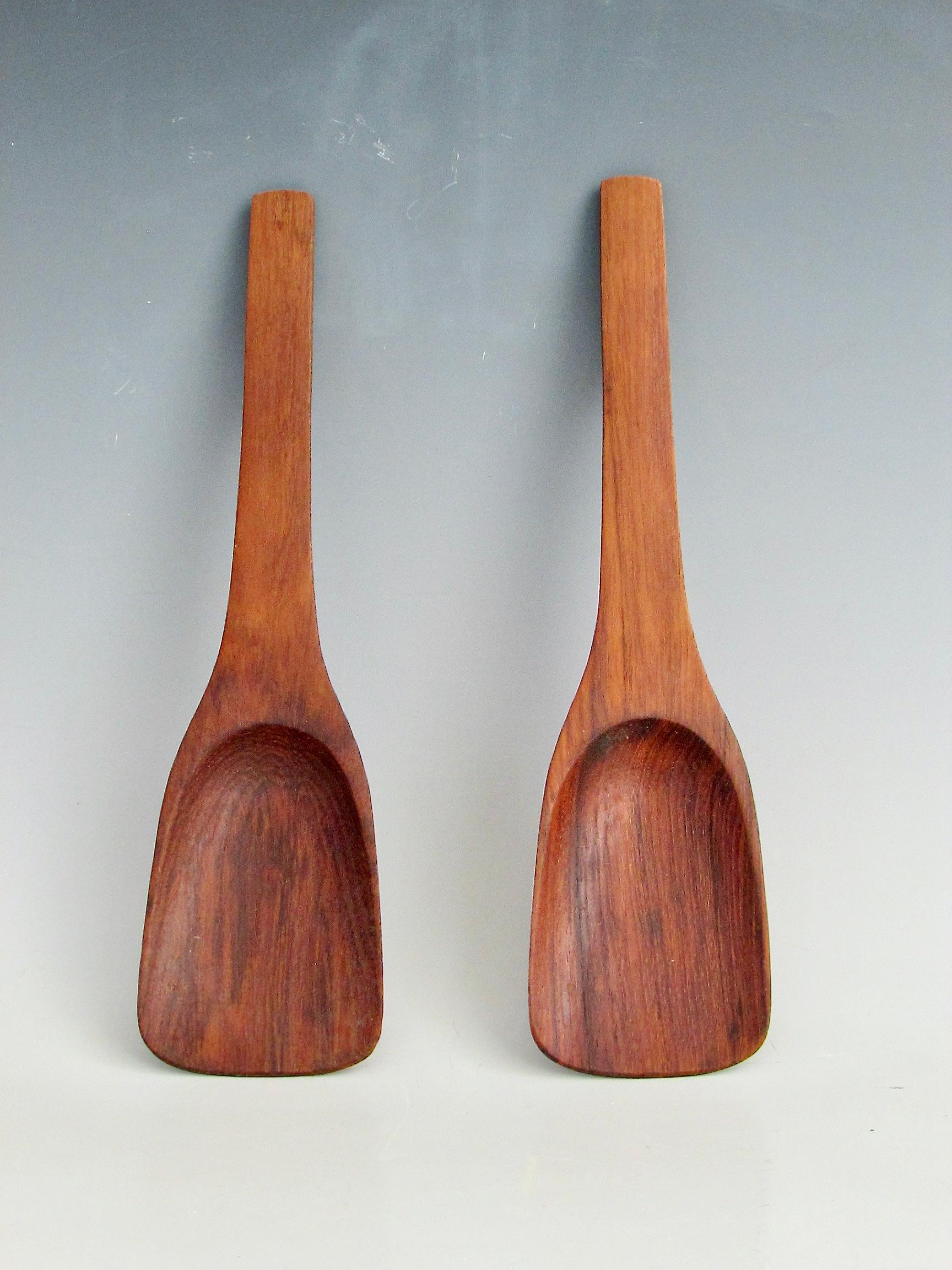 Mid-Century Modern Pair of Dansk solid teak salad servers marked JHQ Denmark For Sale
