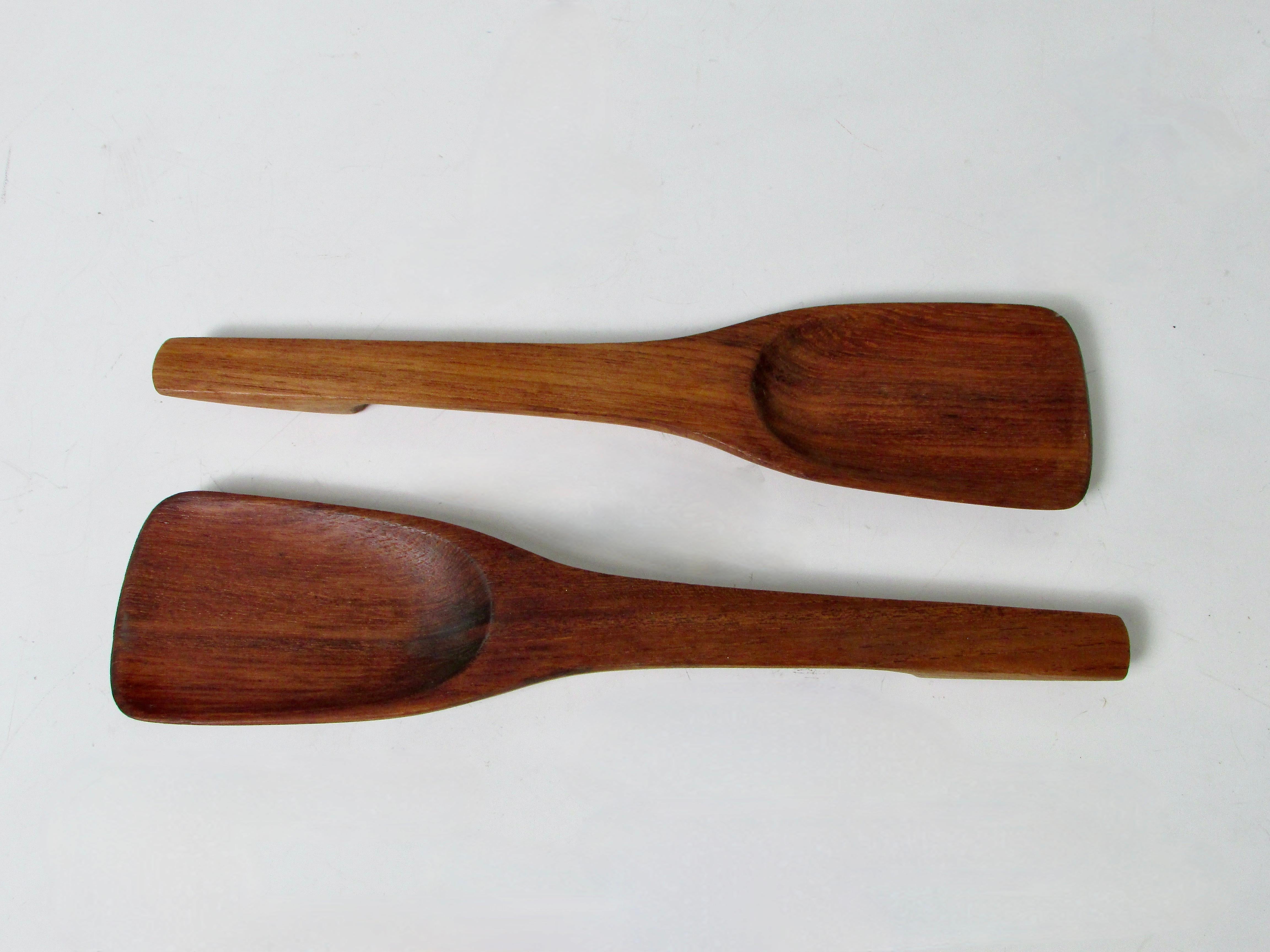 Mid-Century Modern Pair of Dansk solid teak salad servers marked JHQ Denmark For Sale