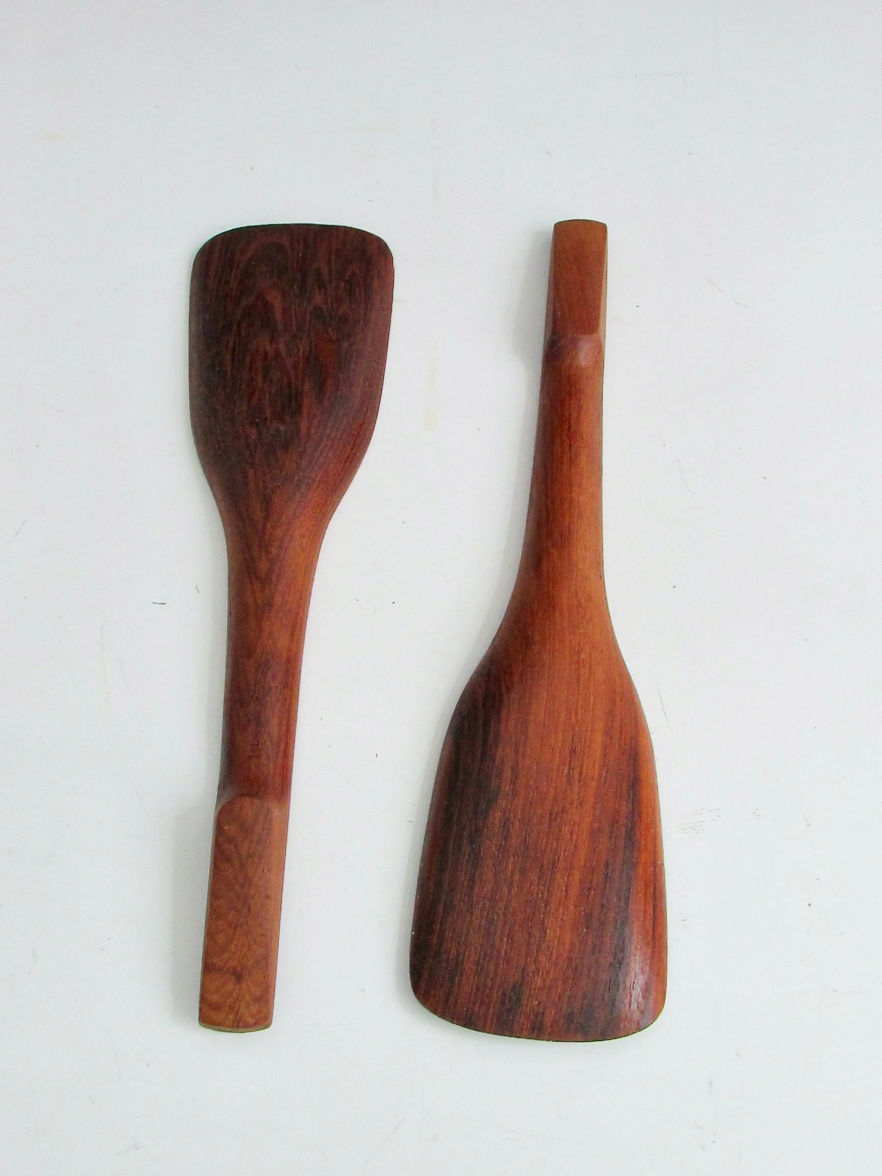 Hand-Crafted Pair of Dansk solid teak salad servers marked JHQ Denmark For Sale