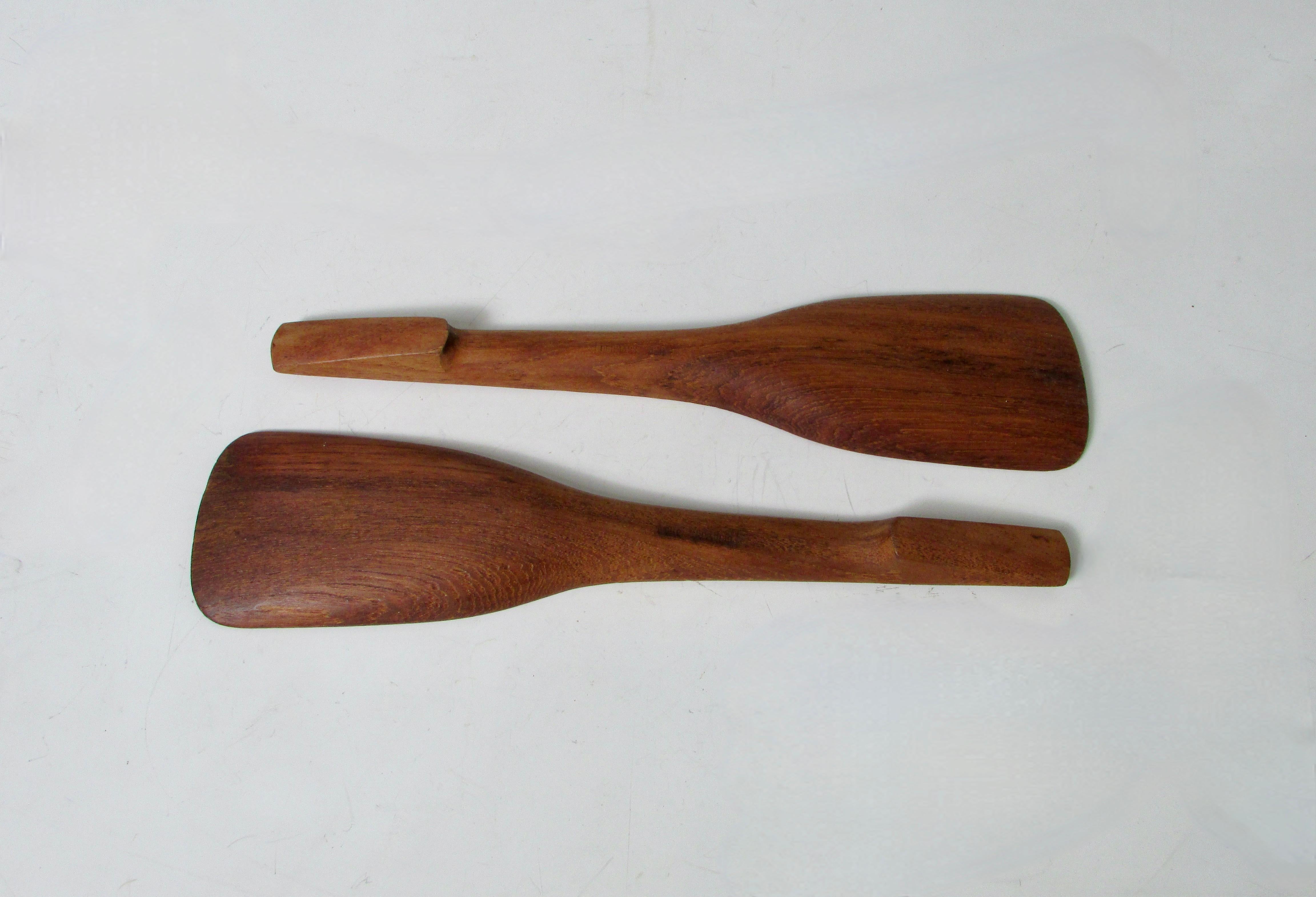 Hand-Crafted Pair of Dansk solid teak salad servers marked JHQ Denmark For Sale