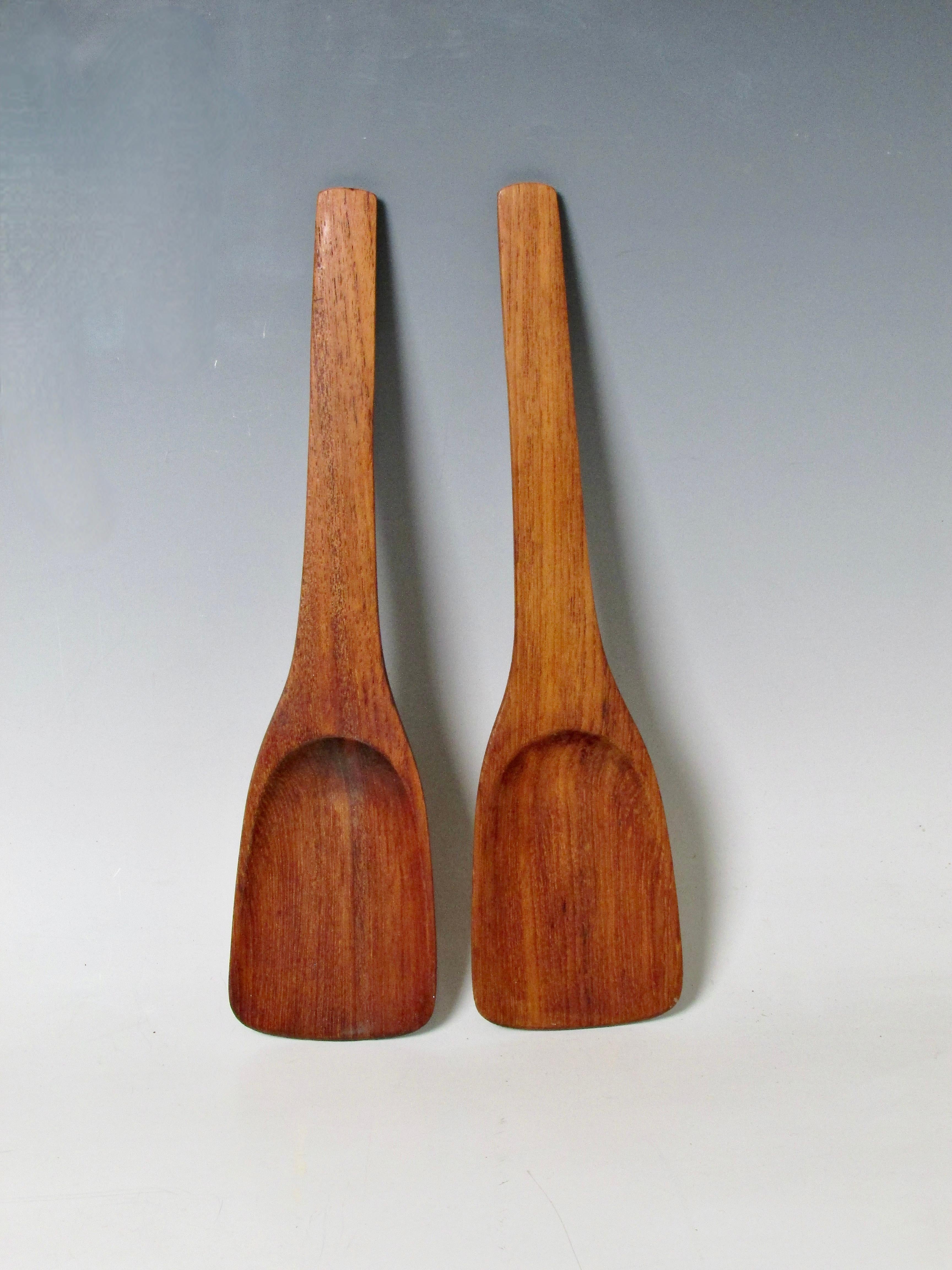 Wood Pair of Dansk solid teak salad servers marked JHQ Denmark For Sale