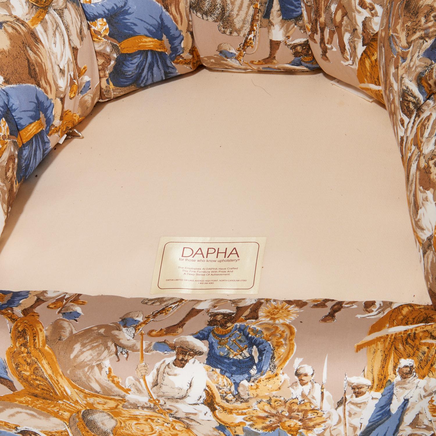 Fabric Pair of Dapha Custom Club Chairs in “Orientalist” Persian Procession Upholstery For Sale