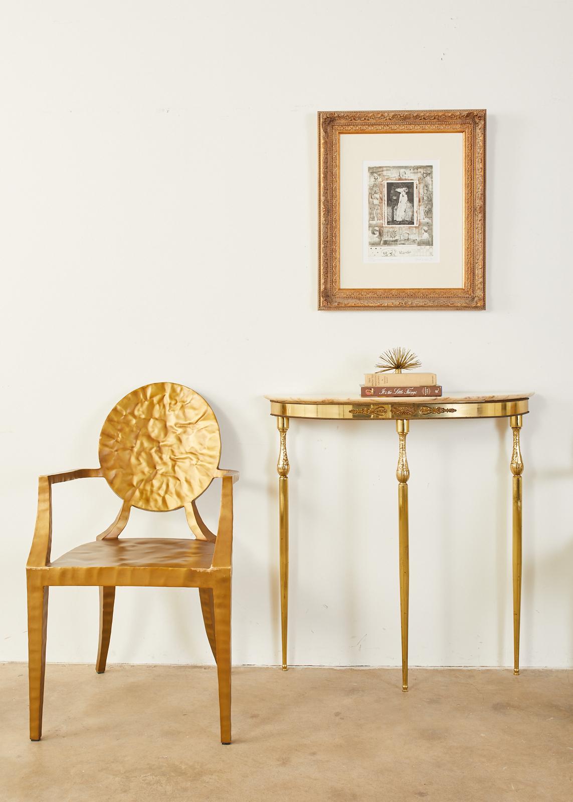 Pair of Daphne Gilt Hammered Iron Dining Chairs For Sale 3