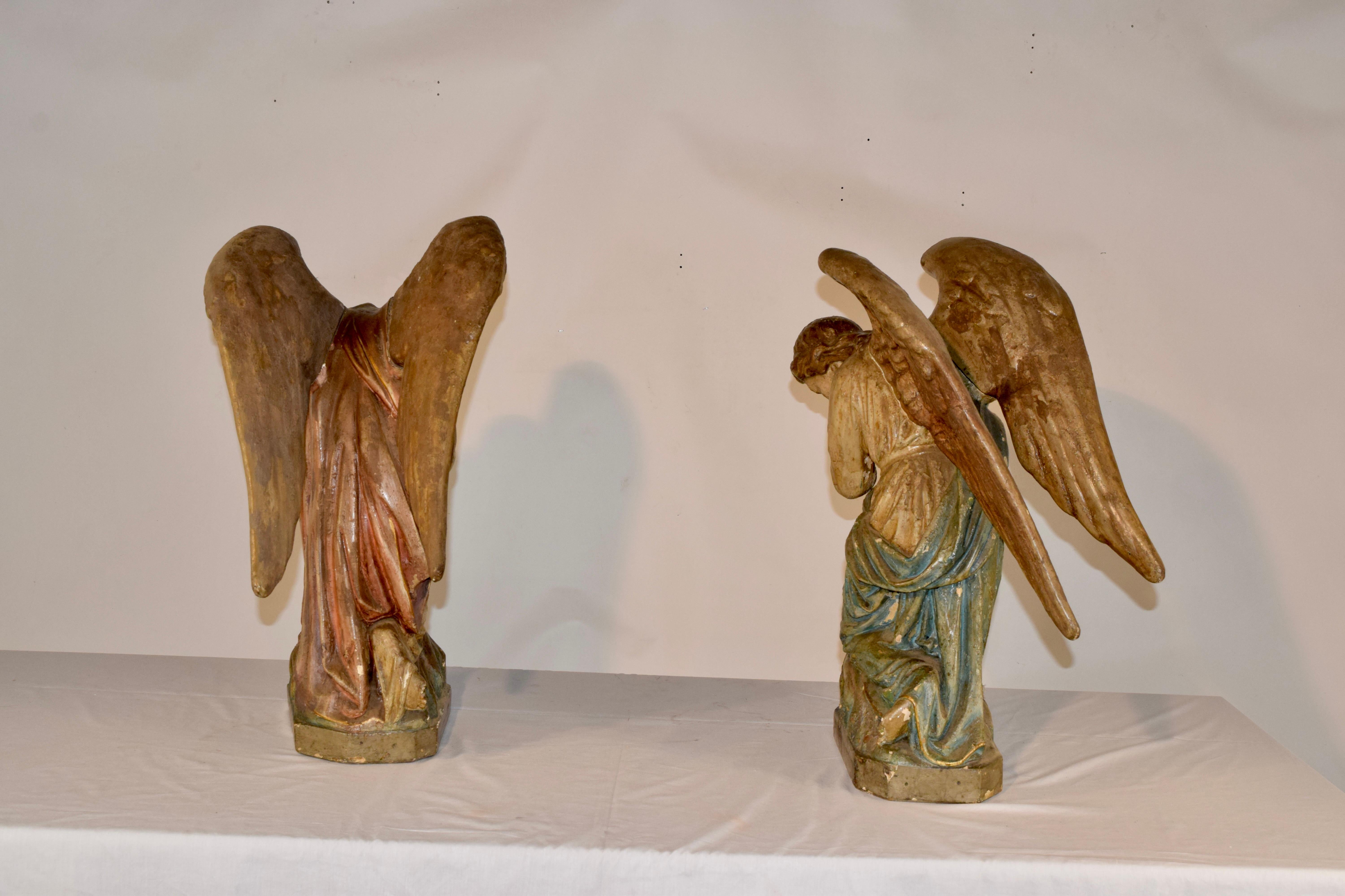 Early 20th Century Pair of Daprato Studios Kneeling Angel Statues, c. 1910 For Sale