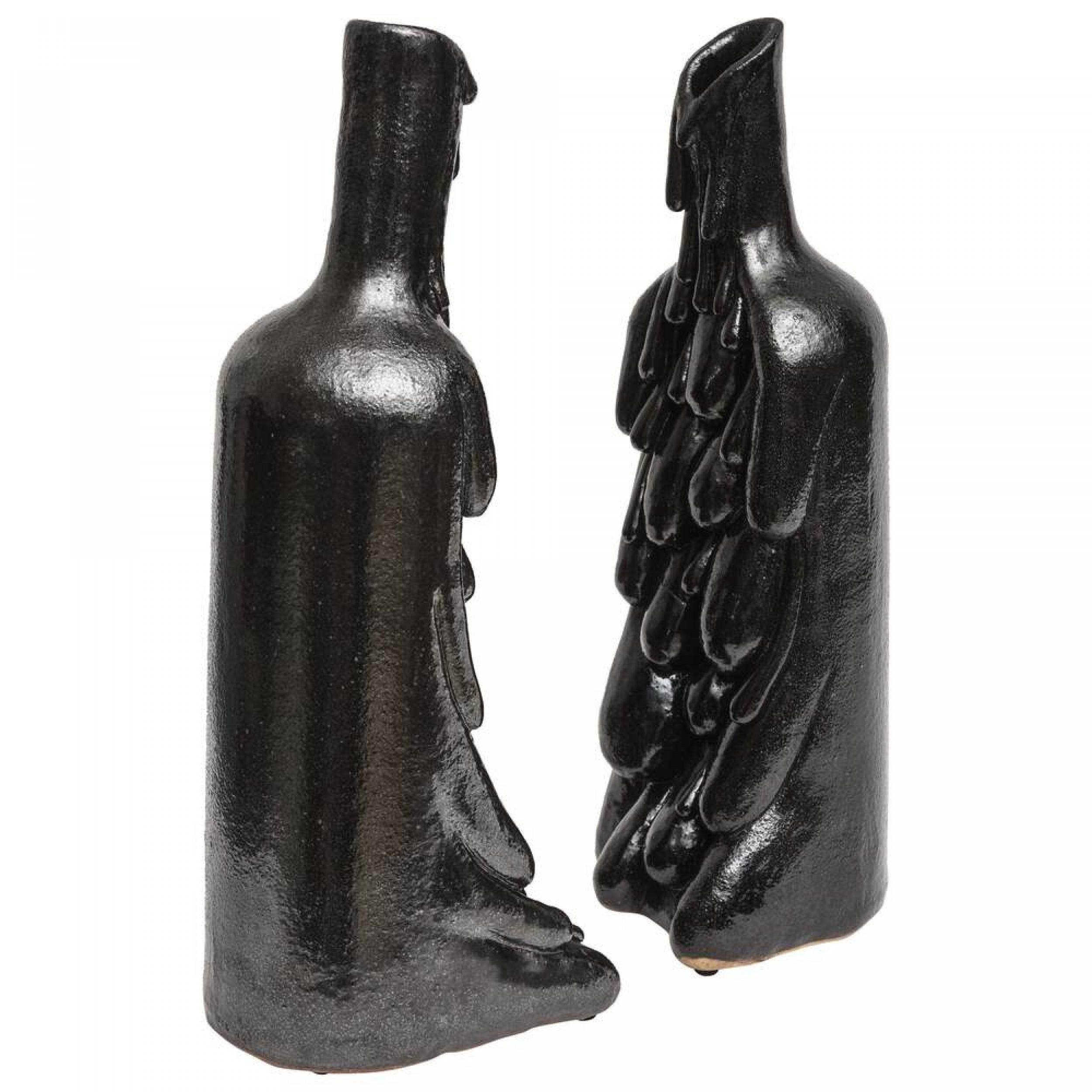 Pair of Daric Harvie American Modern Black Glazed Ceramic Vases/Sculptures