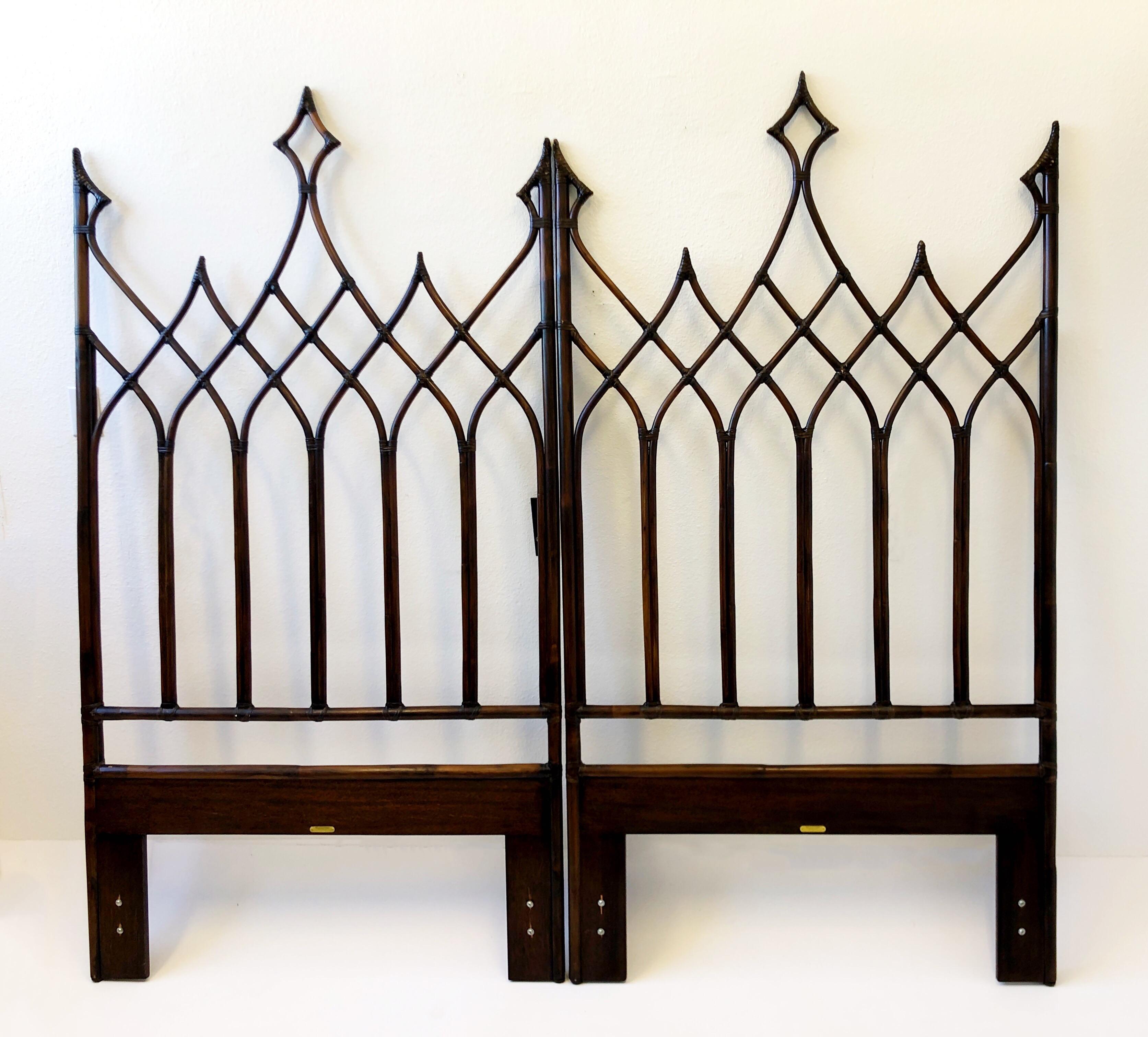 Pair of Dark Bamboo Gothic Revival Twin Headboards by McGuire  1