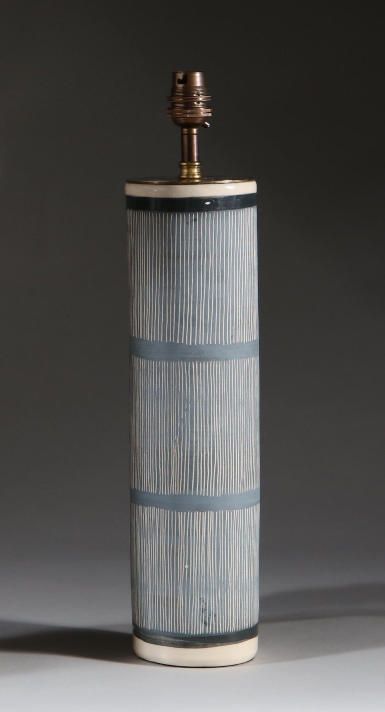 Pair of Dark Blue and White Striped Contemporary Ceramic Studio Pottery Lamps at 1stDibs
