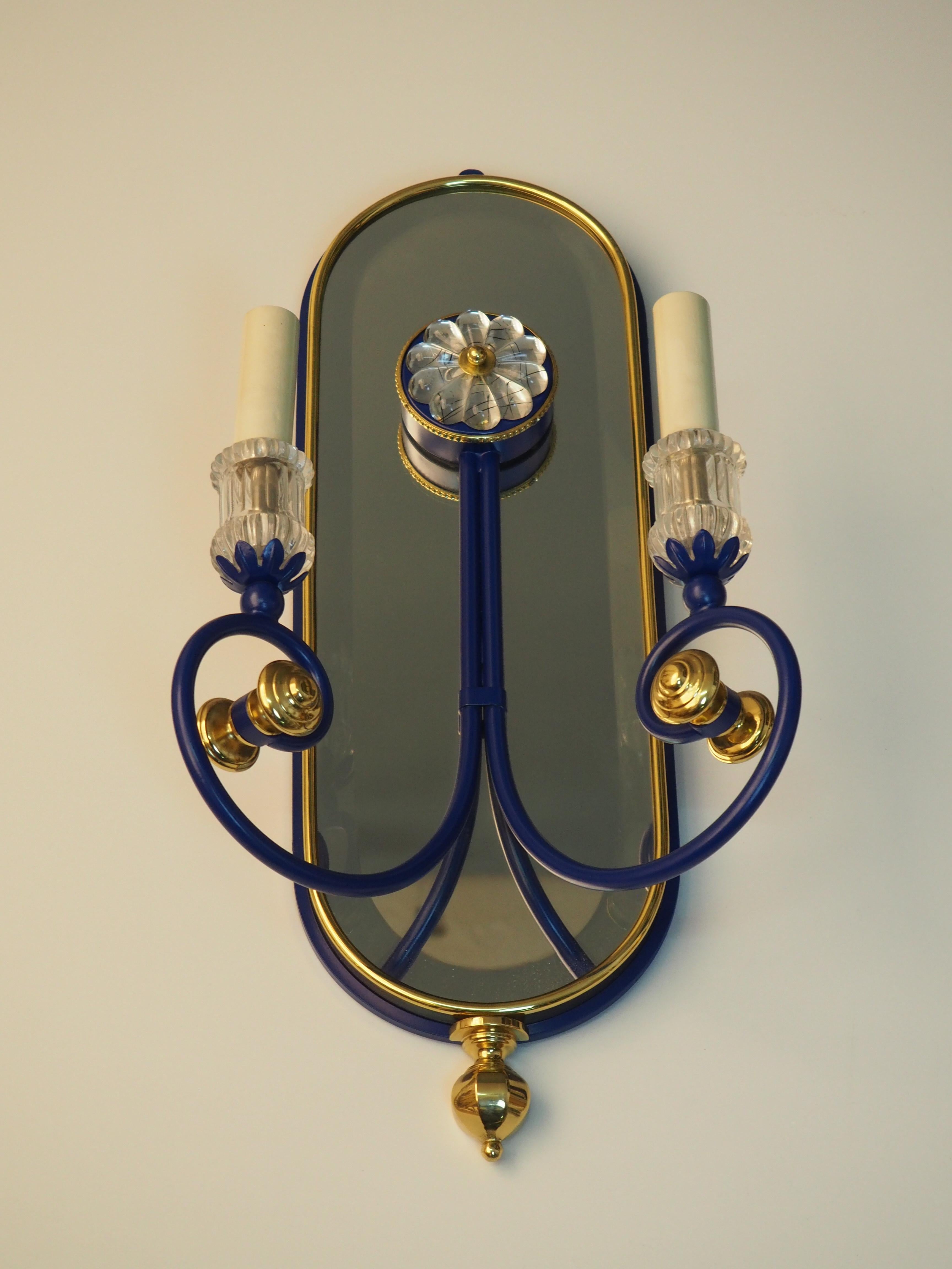 Pair of Blue Mirrored Brass Wall Sconces by Banci, Italy, circa 1980s For Sale 6