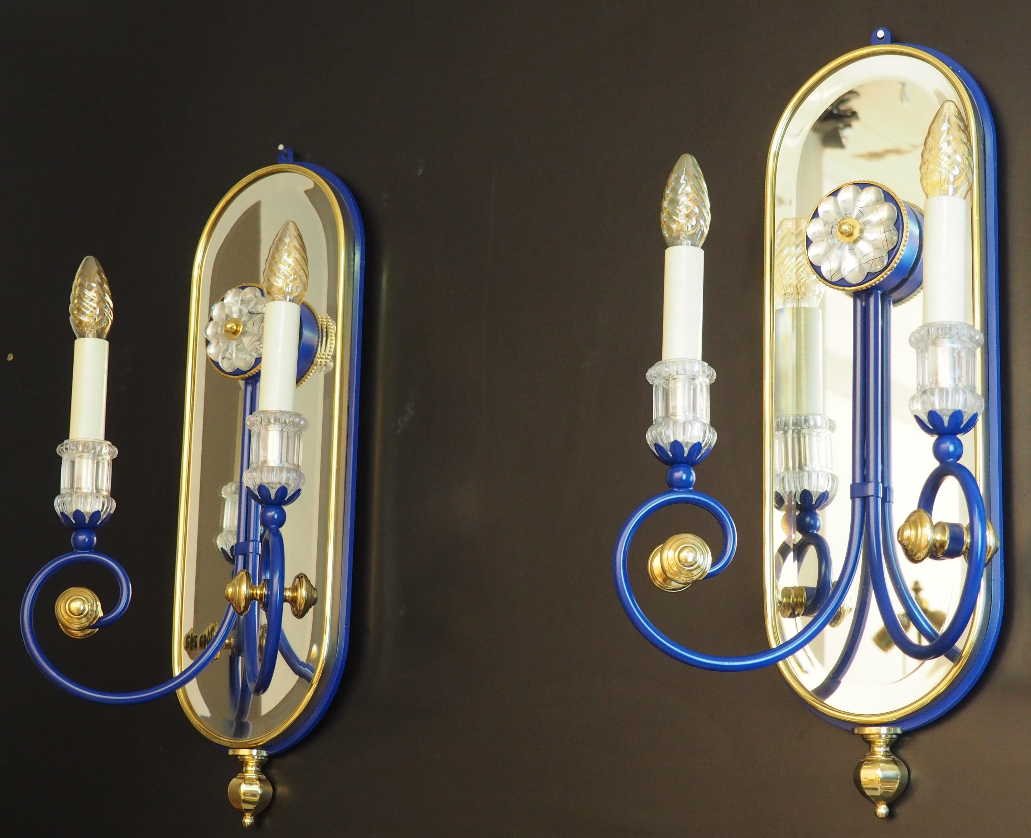 Pair of Blue Mirrored Brass Wall Sconces by Banci, Italy, circa 1980s For Sale 1