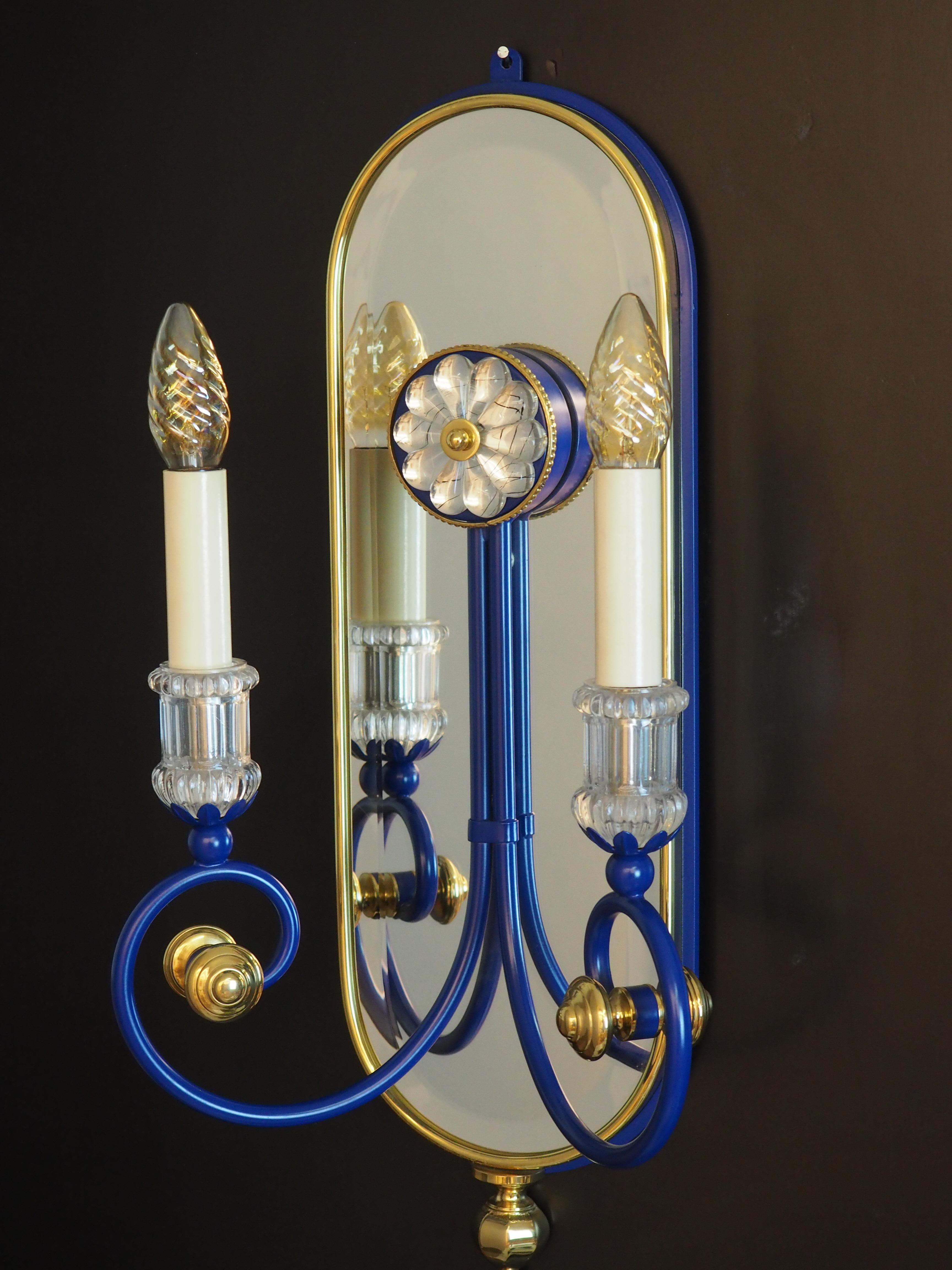 Pair of Blue Mirrored Brass Wall Sconces by Banci, Italy, circa 1980s For Sale 2
