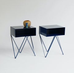 Pair of Dark Blue Steel Robot Bedside Tables - Nightstands