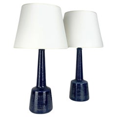 Vintage Pair of dark blue Tall Ceramic table lamps by Palshus, Esben Klint for Le Klint