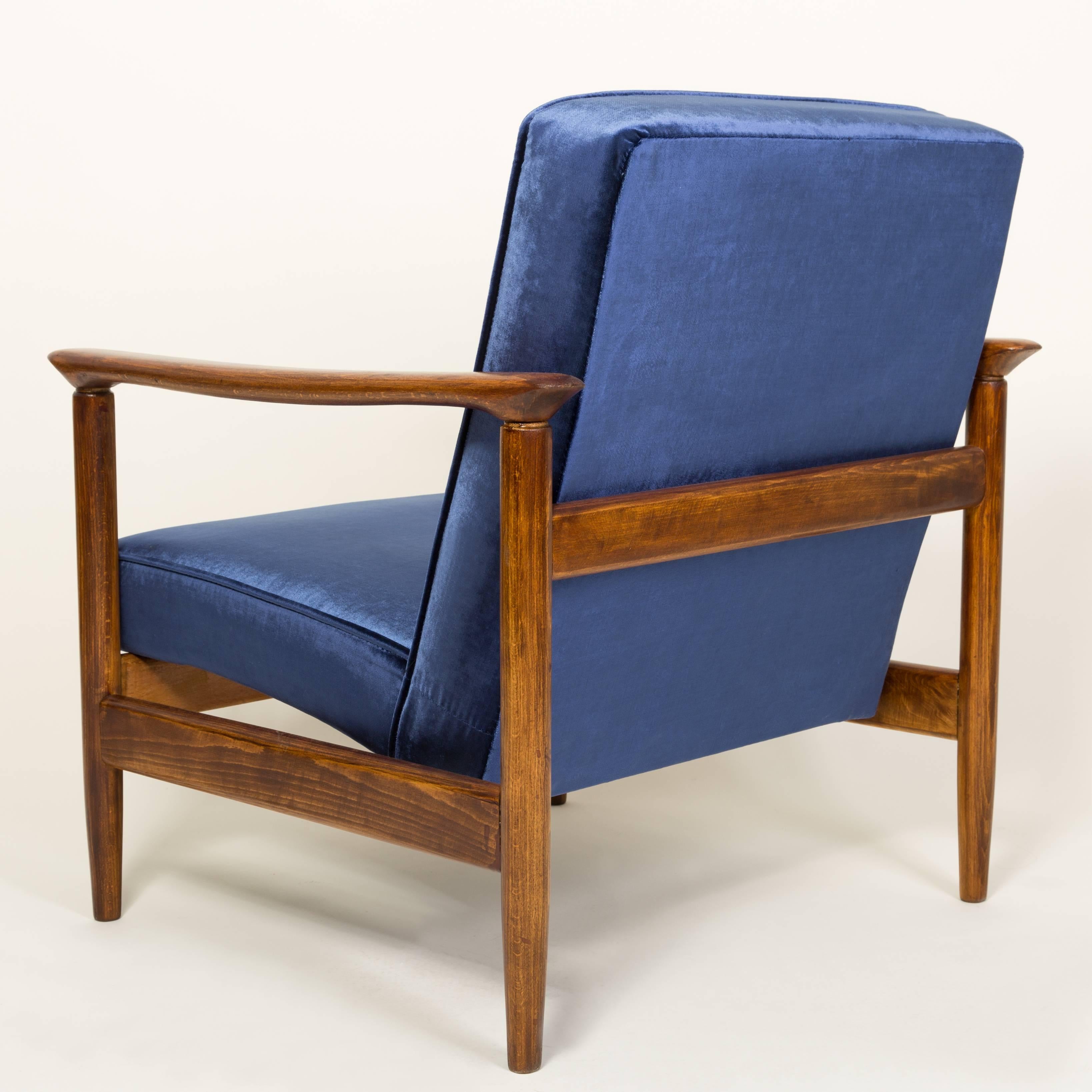 Textile Pair of Dark Blue Velvet Armchairs, Designed by Edmund Homa, 1960s For Sale