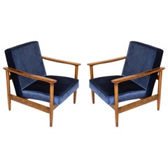 Vintage Pair of Dark Blue Velvet Armchairs, Designed by Edmund Homa, 1960s