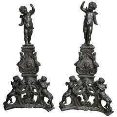 Pair of Dark Bronze Italian Andirons