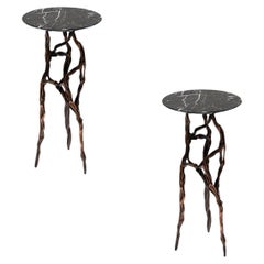 Pair of Dark Bronze Side Tables with Marquina Marble Top by Fakasaka Design