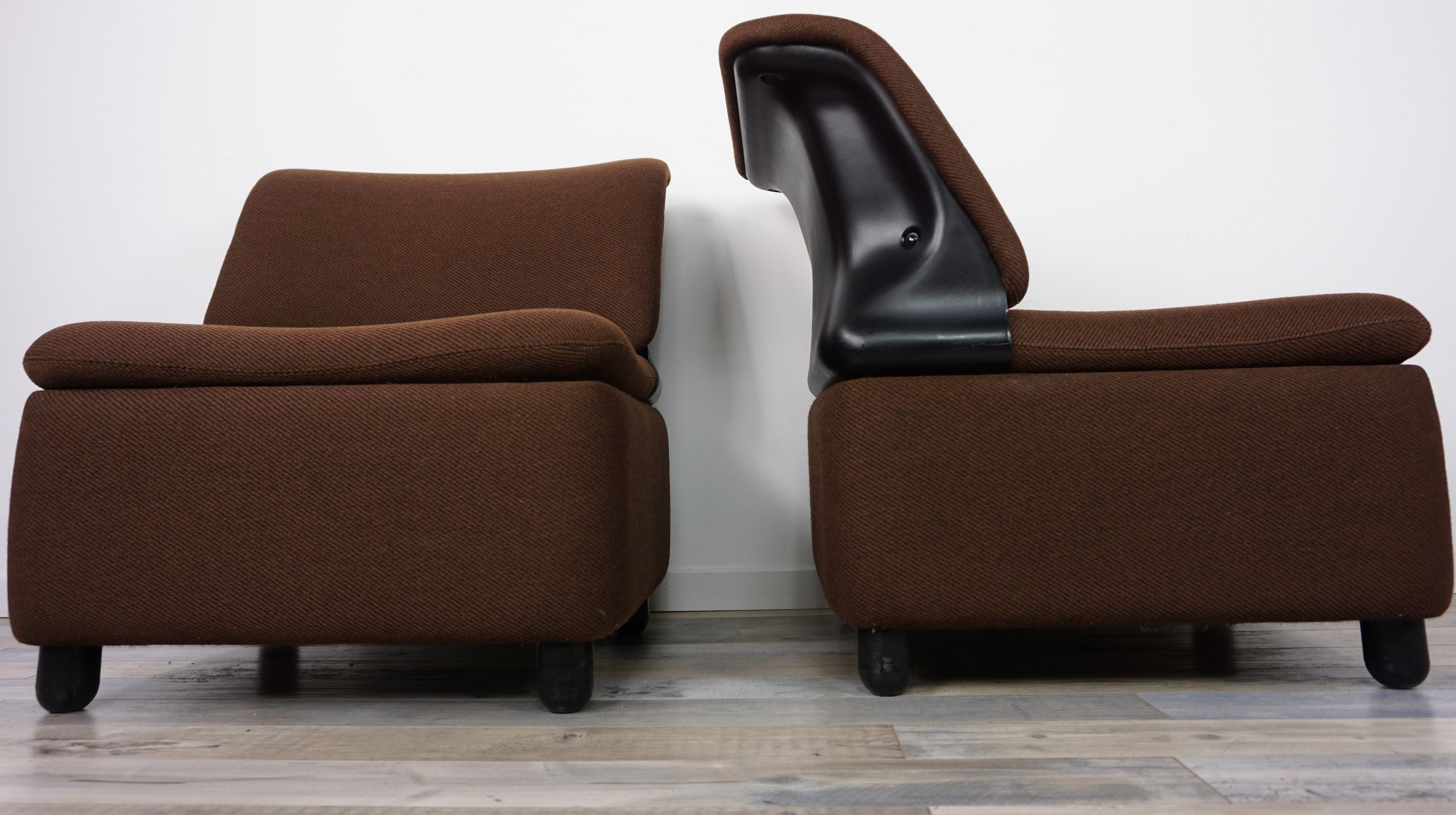 Pair of Dark Brown Fabric Lounge Armchairs For Sale 2