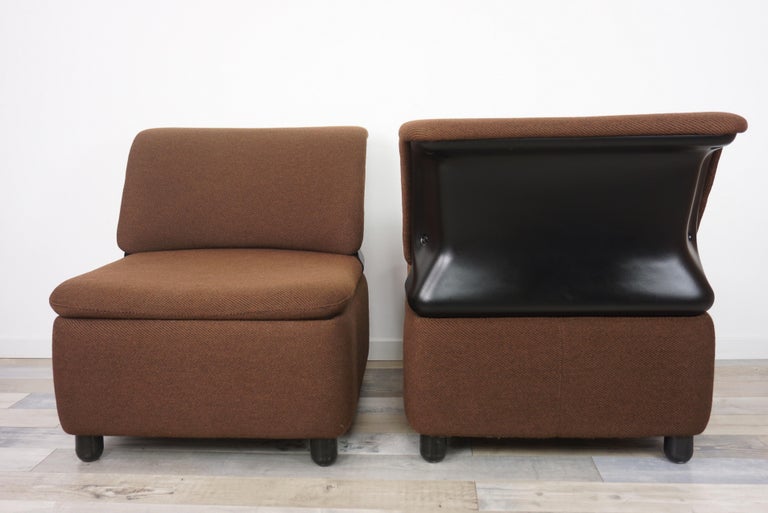 Pair of Dark Brown Fabric Lounge Armchairs For Sale 1