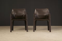 Pair of Dark Brown Leather 'Cab' Armchairs by Mario Bellini for Cassina, Signed