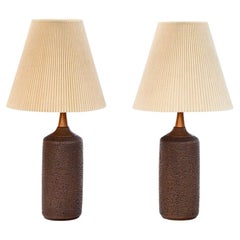 Pair of Dark Brown Volcanic Glaze Tables Lamps with Original Pleated Shades