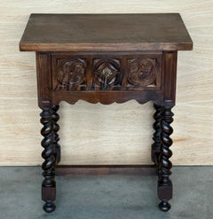 Pair of Dark Carved Spanish Nightstands with Drawer