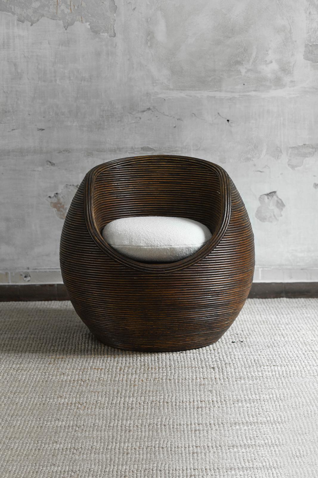 Italian Pair Of Dark Finish Bamboo Egg Chairs, 1970s