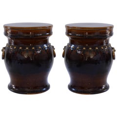 Pair of Dark Glazed Ceramic Stools