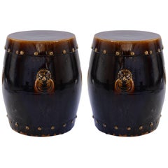 Pair of Dark Glazed Ceramic Stools
