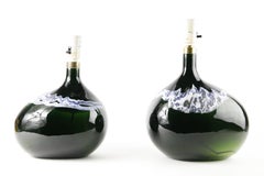 Paar Holmegaard-Lampen in Dunkelgrün, mundgeblasene Lampen von Per Lutken, Dänemark, 1975