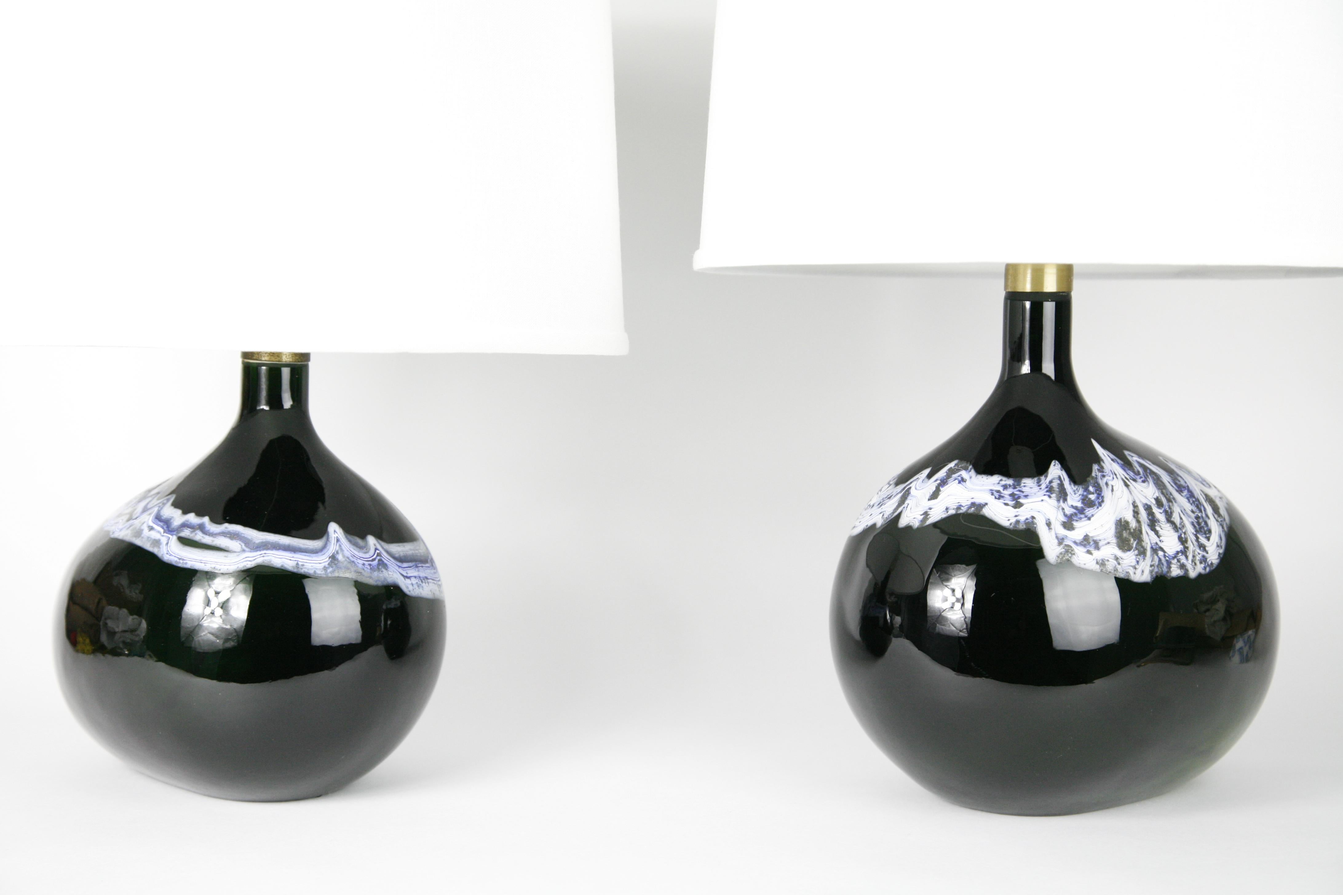 Pair of Dark Green Hand Blown Holmegaard Lamps by Per Lutken, Denmark, 1975 In Good Condition For Sale In Bronx, NY