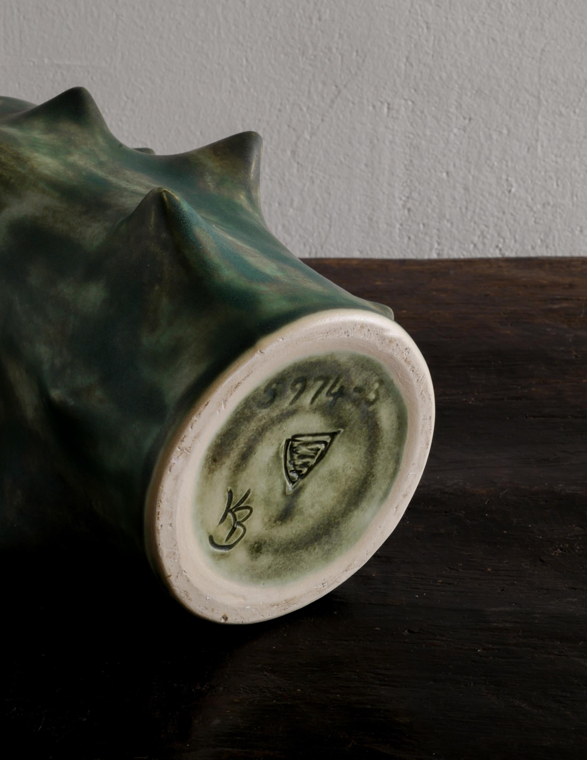 Danish Pair of Dark Green Knud Basse Thorn Vases Produced by Michael Andersen, Denmark For Sale