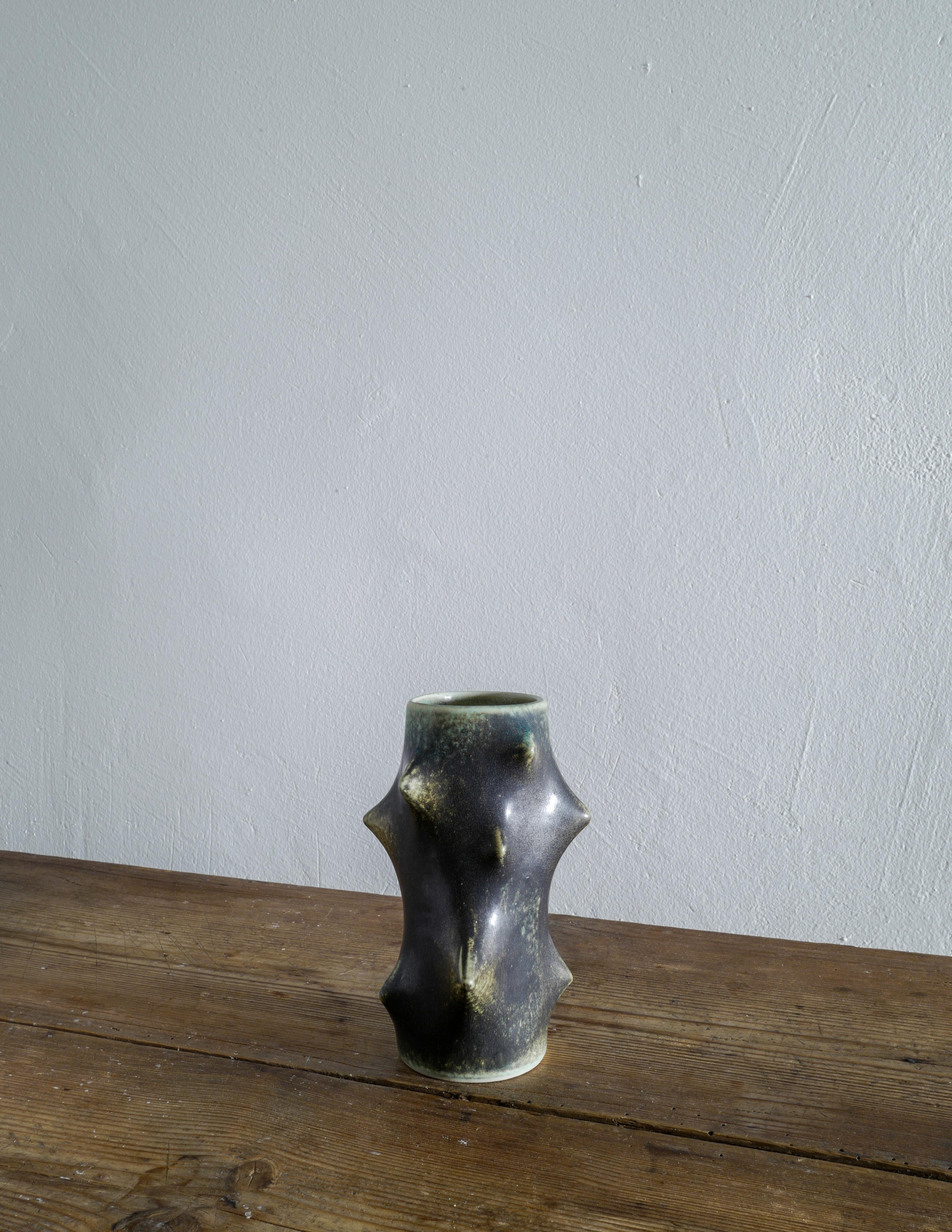 Scandinavian Modern Pair of Dark Green Knud Basse Thorn Vases Produced by Michael Andersen, Denmark For Sale