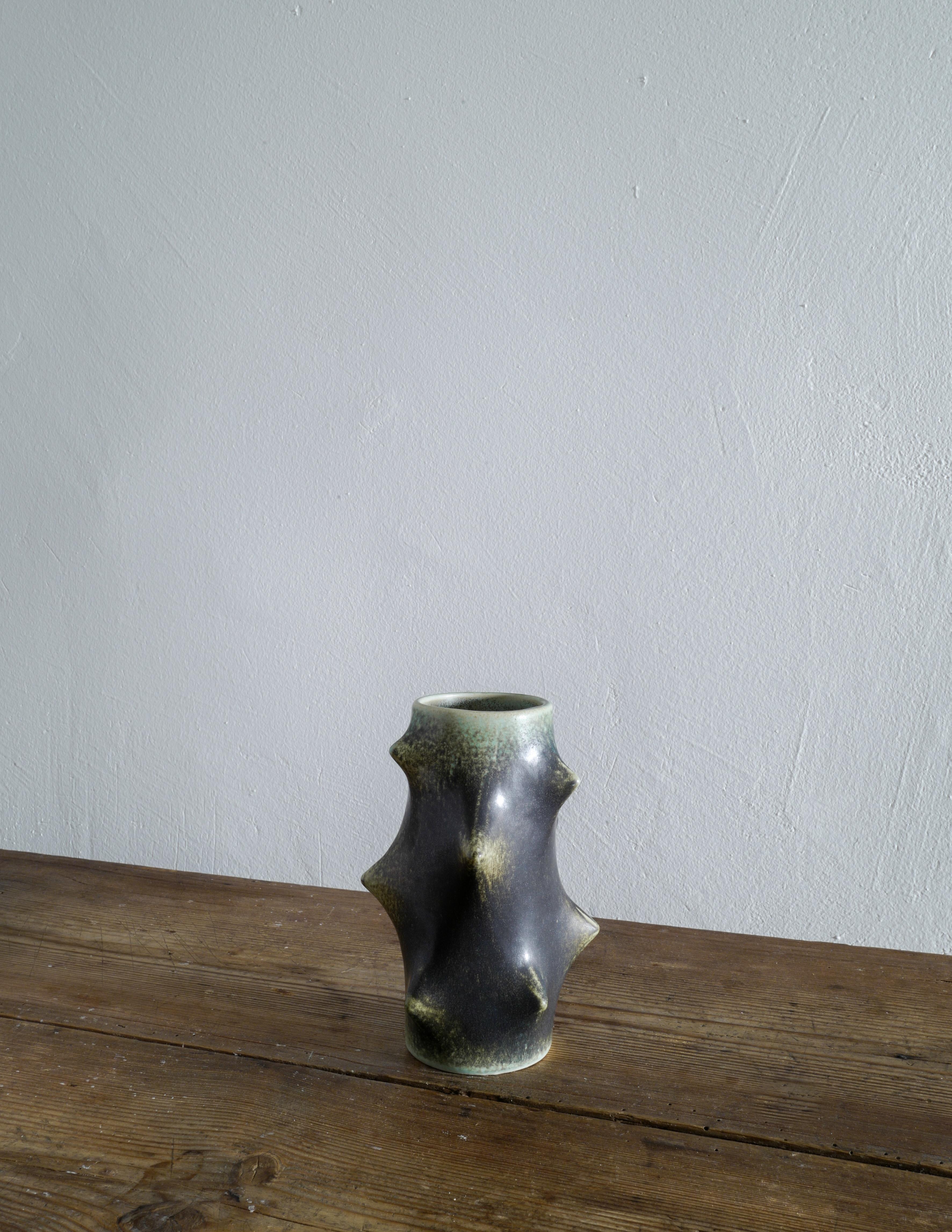 Danish Pair of Dark Green Knud Basse Thorn Vases Produced by Michael Andersen, Denmark For Sale