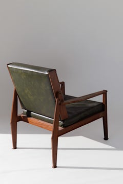 Italian vintage Pair of dark green leather armchairs