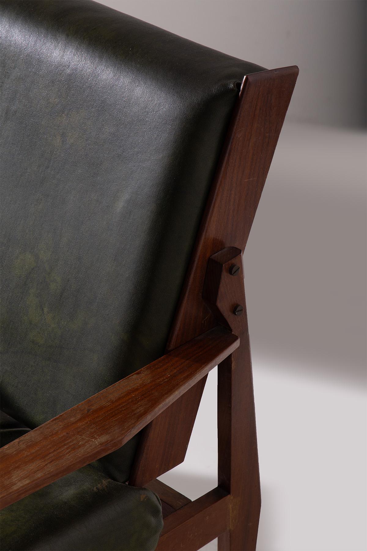 Mid-20th Century Italian vintage Pair of dark green leather armchairs For Sale