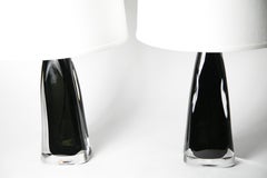 Pair of Dark Green Orrefors Lamps, Sweden, 1960