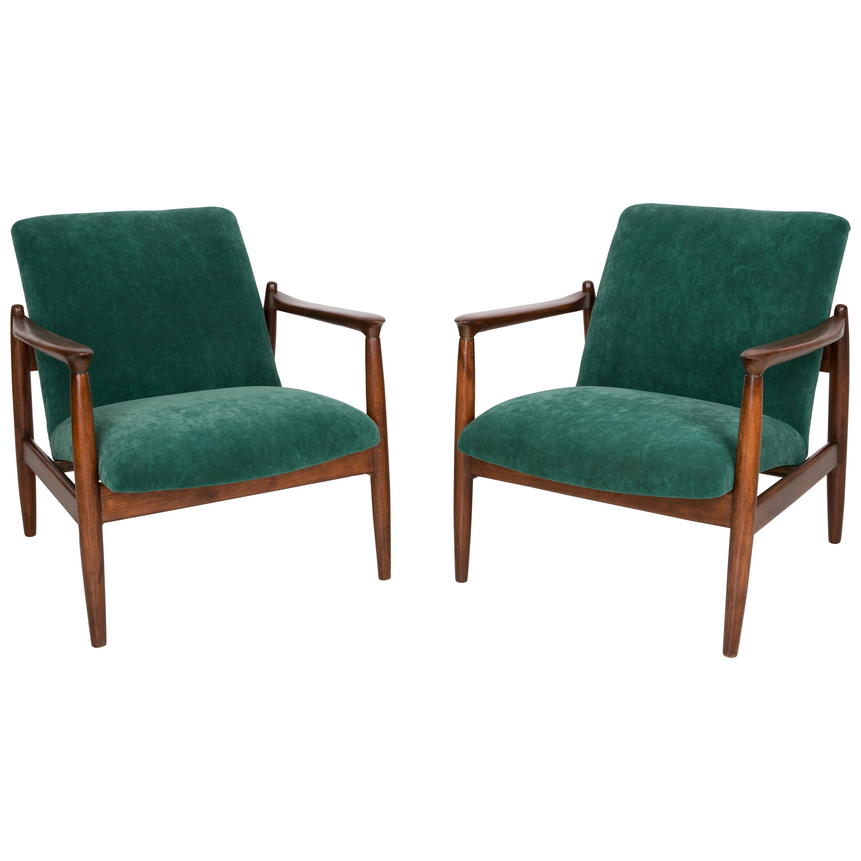 Pair of Dark Green Velvet Armchairs, Edmund Homa, 1960s For Sale