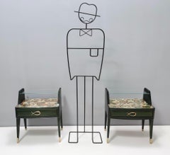 Pair of Dark Green Wooden Nightstands in 1950s Style with a Decorated Top, Italy