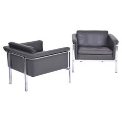 Pair of Dark Grey Leather Lounge Chairs by Horst Brüning for Kill International