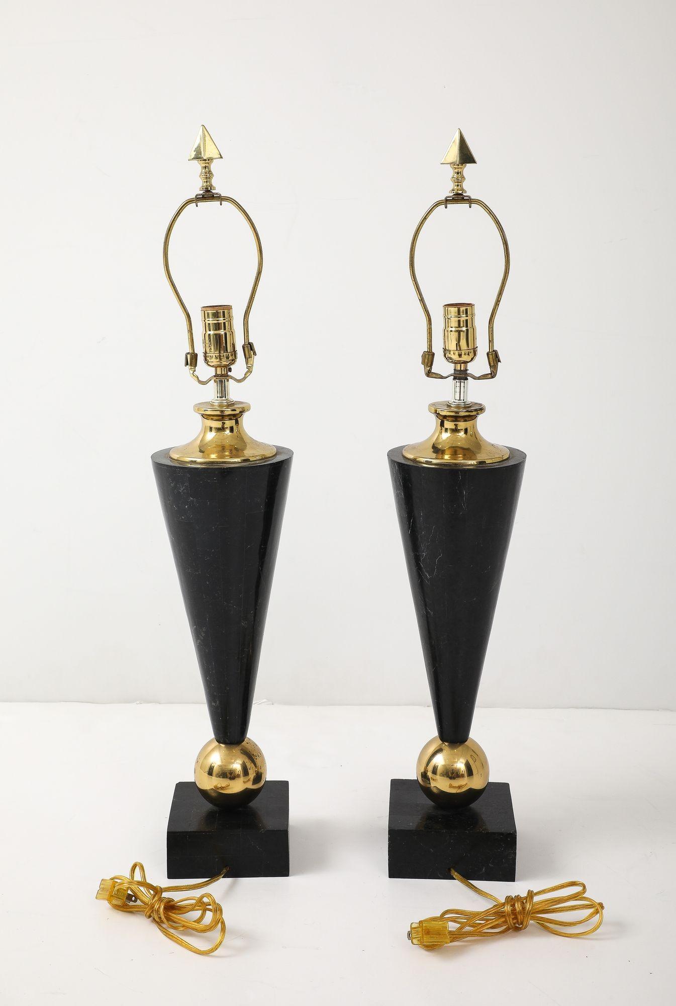Pair of Dark Marble Designer Table Lamps For Sale 4