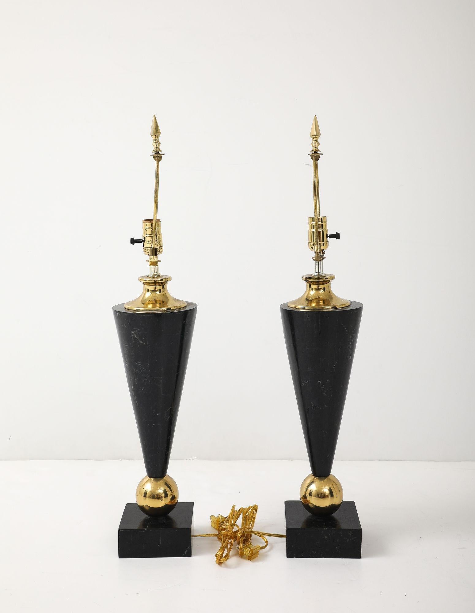 Pair of Dark Marble Designer Table Lamps For Sale 5
