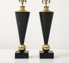 Pair of Dark Marble Designer Table Lamps