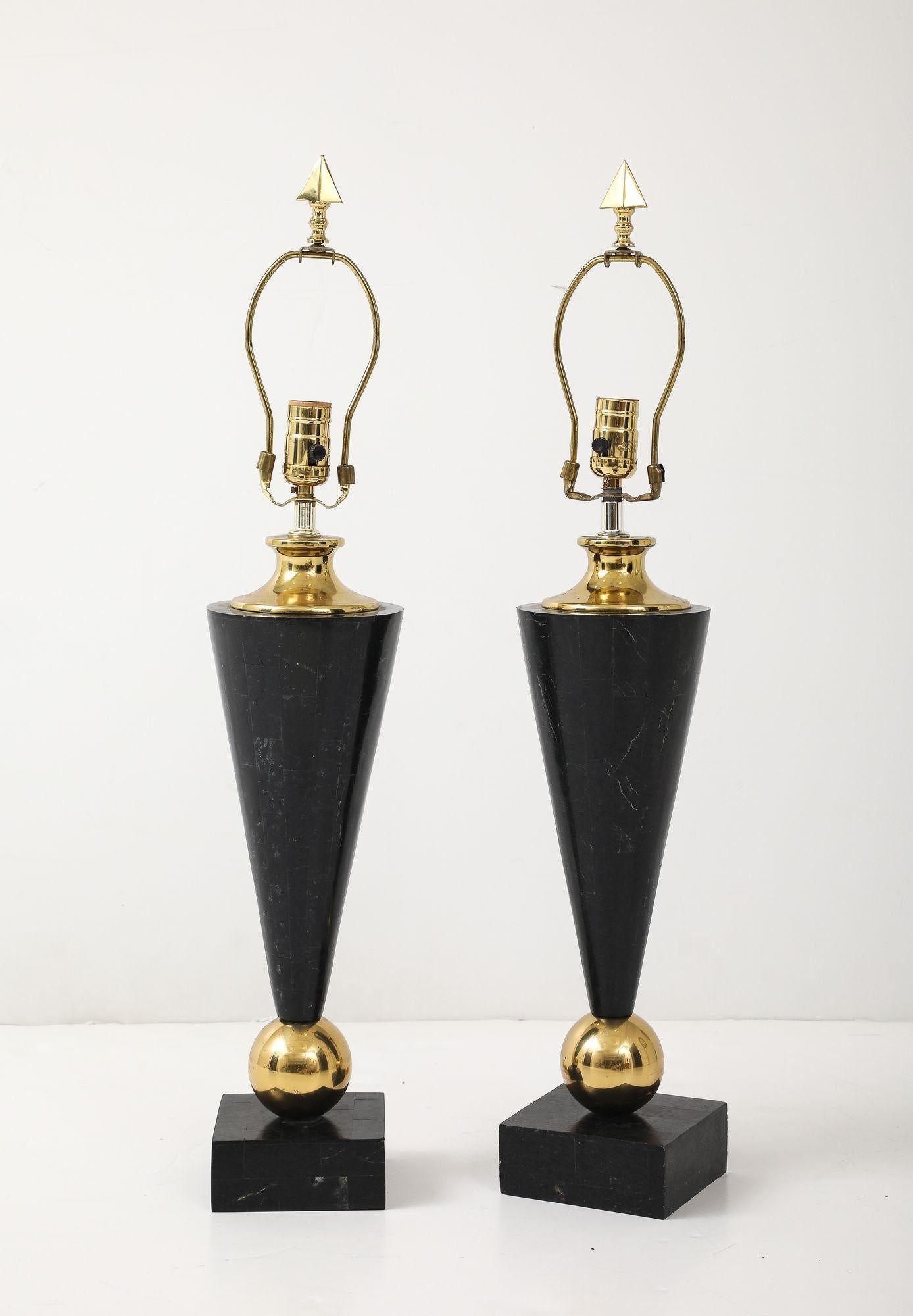 American Pair of Dark Marble Designer Table Lamps For Sale