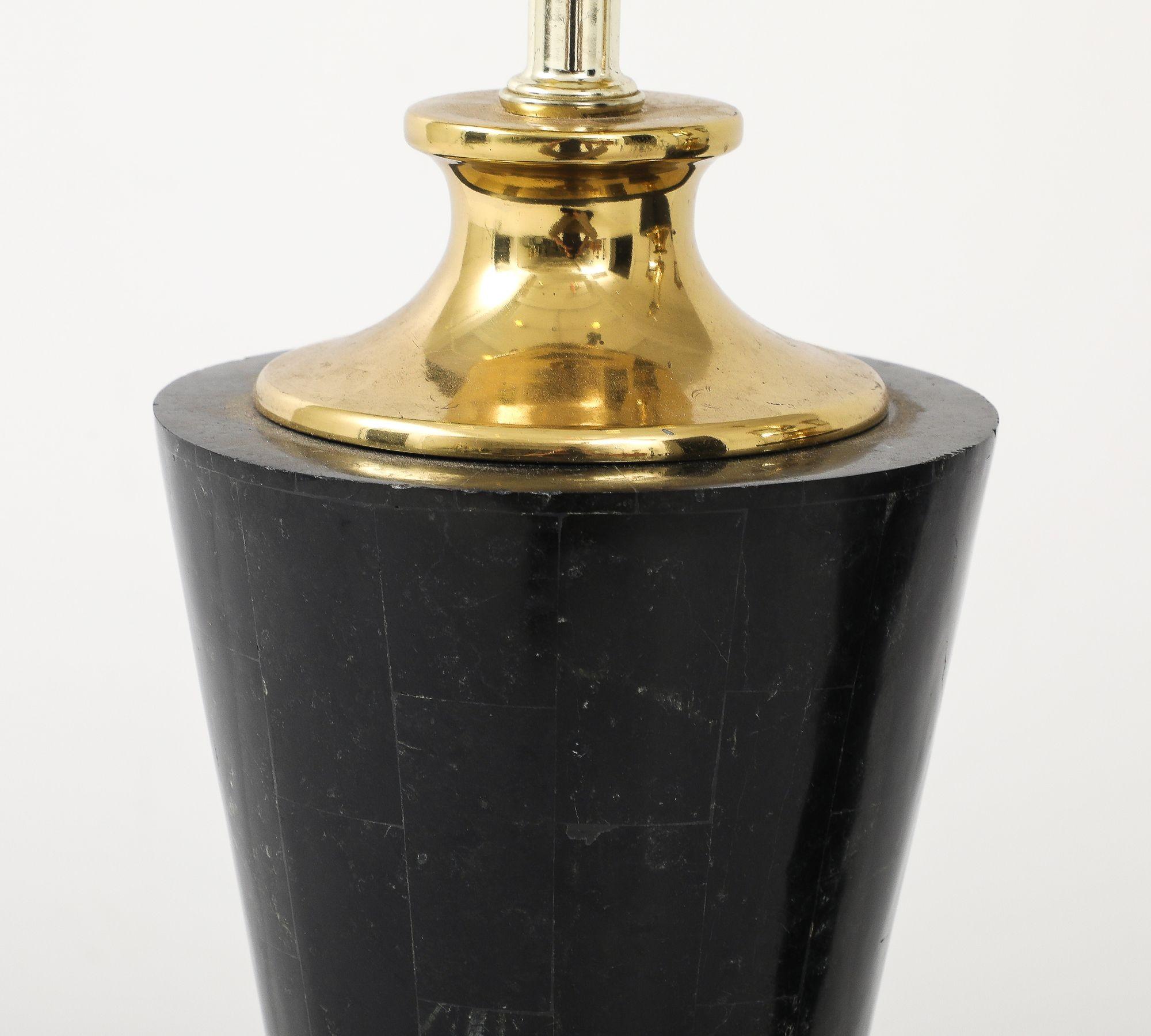 Late 20th Century Pair of Dark Marble Designer Table Lamps For Sale