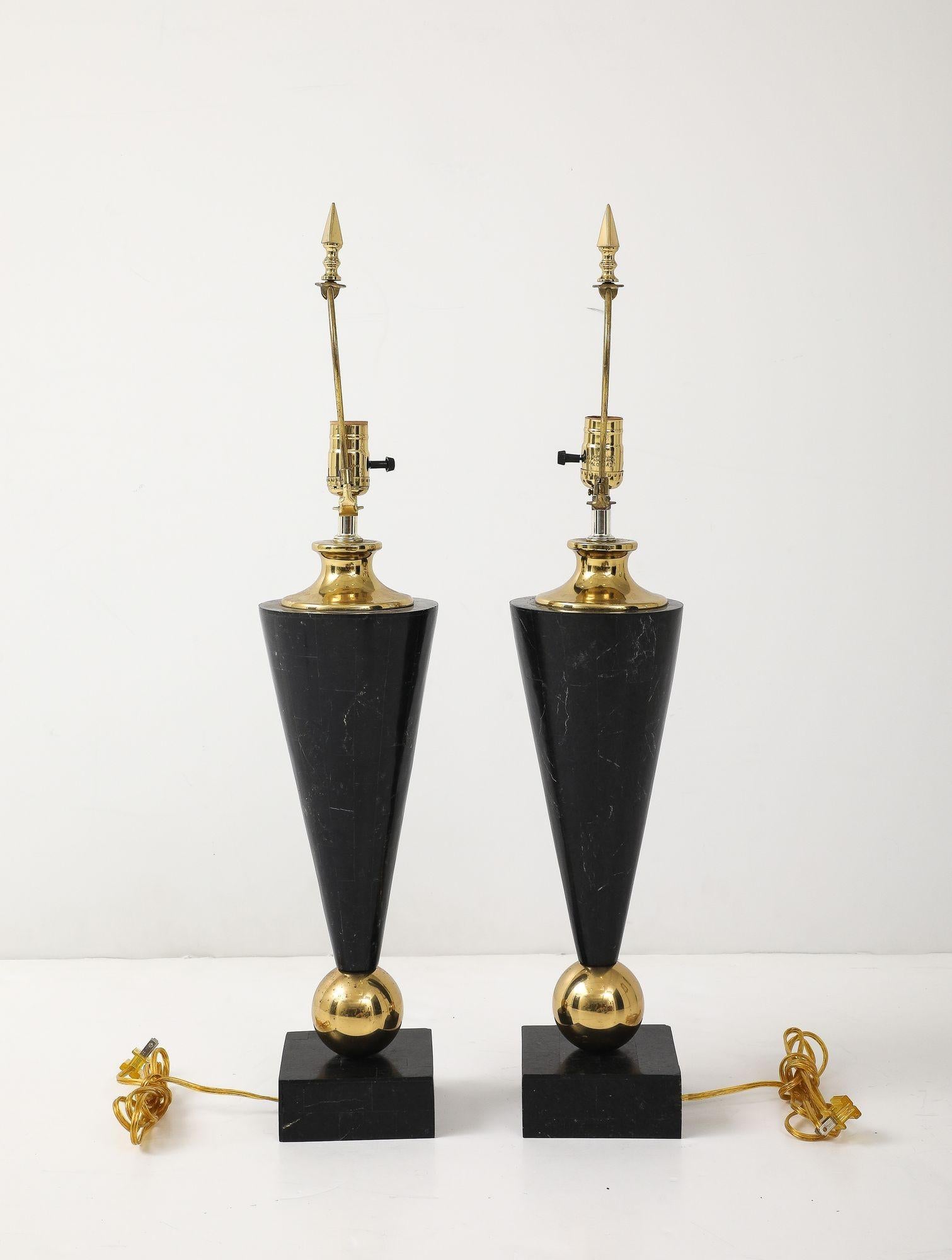 Pair of Dark Marble Designer Table Lamps For Sale 2