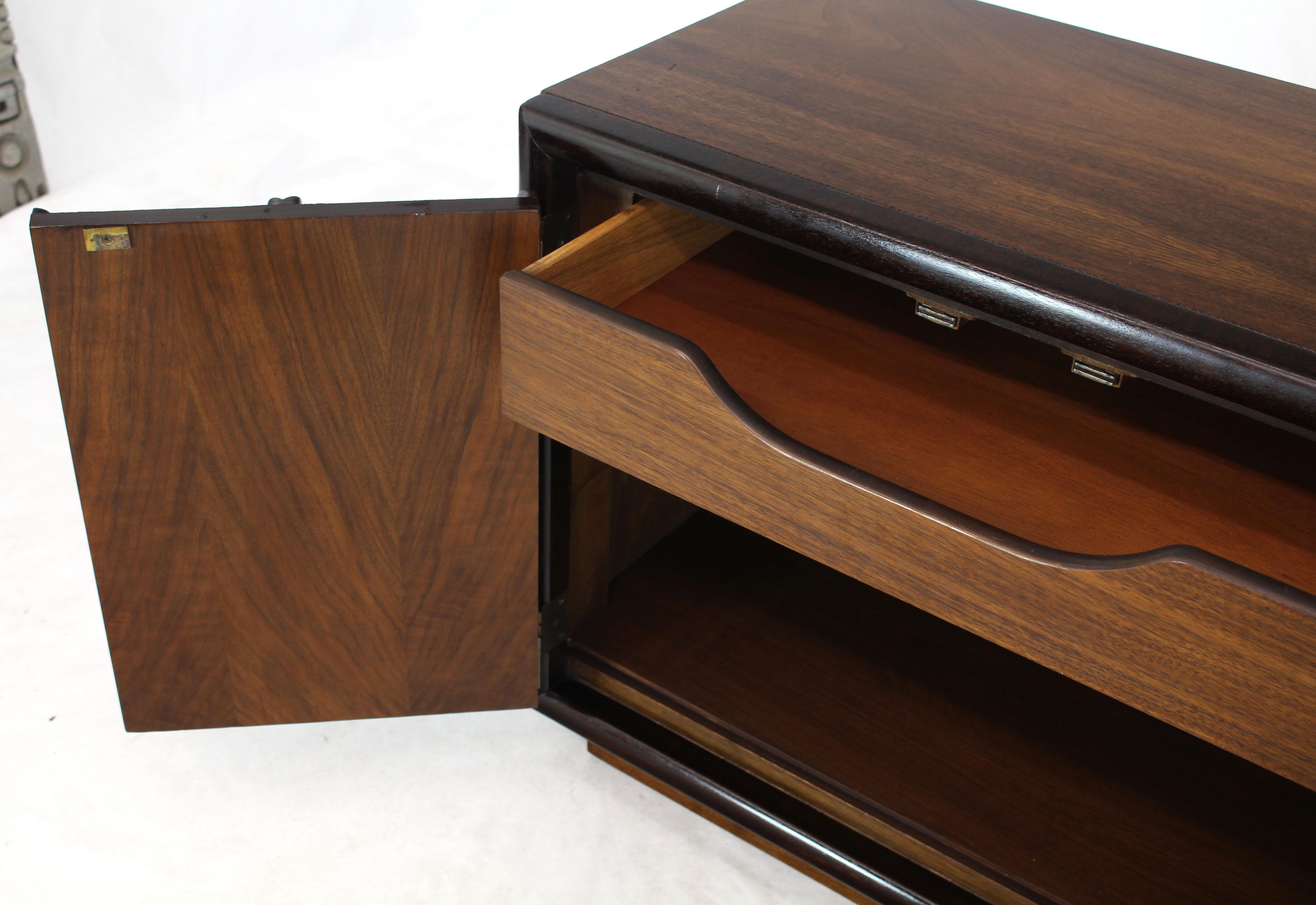 Pair of Dark & Medium Walnut End Tables or Nightstands Double Doors One Drawer For Sale 2