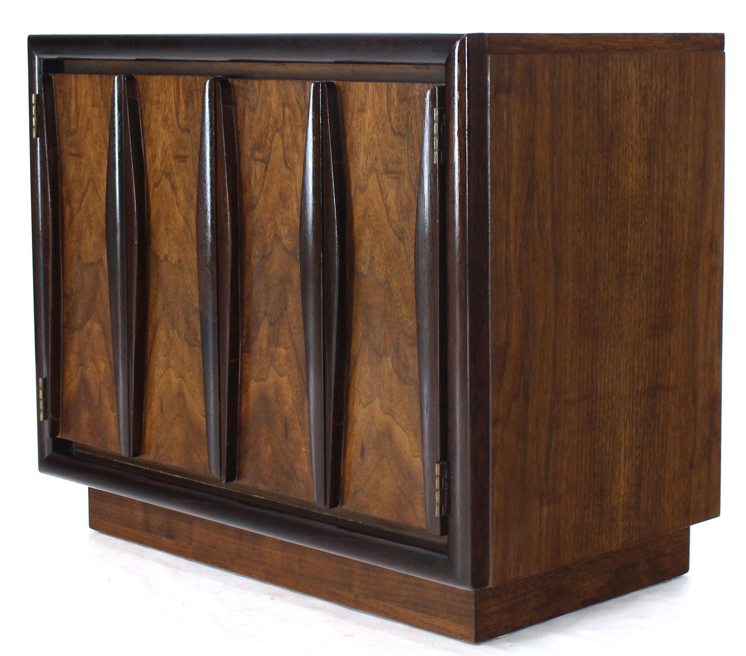 Pair of Dark & Medium Walnut End Tables or Nightstands Double Doors One Drawer 1